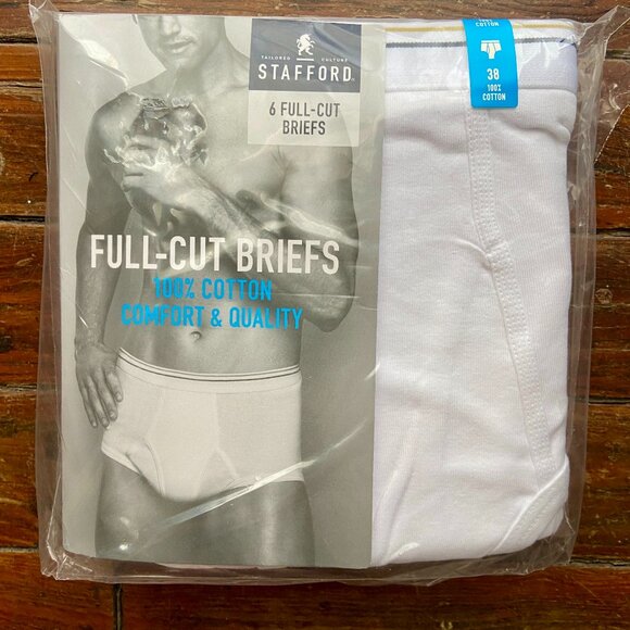 Stafford Men’s Full Cut Briefs Underwear Size 38 White 100% Cotton 6-Pack NEW - Picture 1 of 4